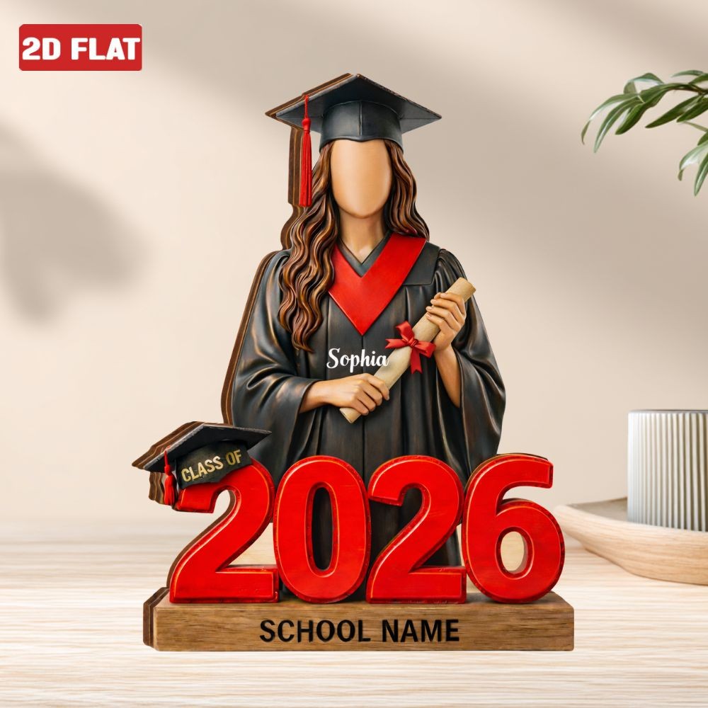 Personalized Graduation Class of 2026 Wooden Block Senior College Gifts 2D FLAT