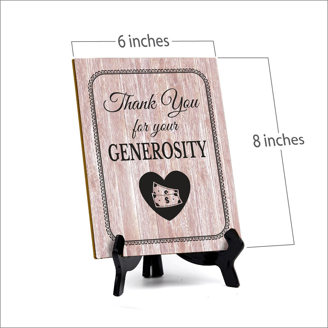 Signs ByLITA Thank You for Your Generosity Table Sign with Acrylic Stand (6×8“)