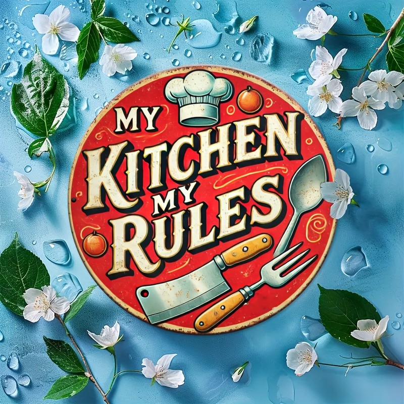 1pc My Kitchen My Rules Iron Sign, 8×8 Inch Round Tin Metal Signs Decorative Pla