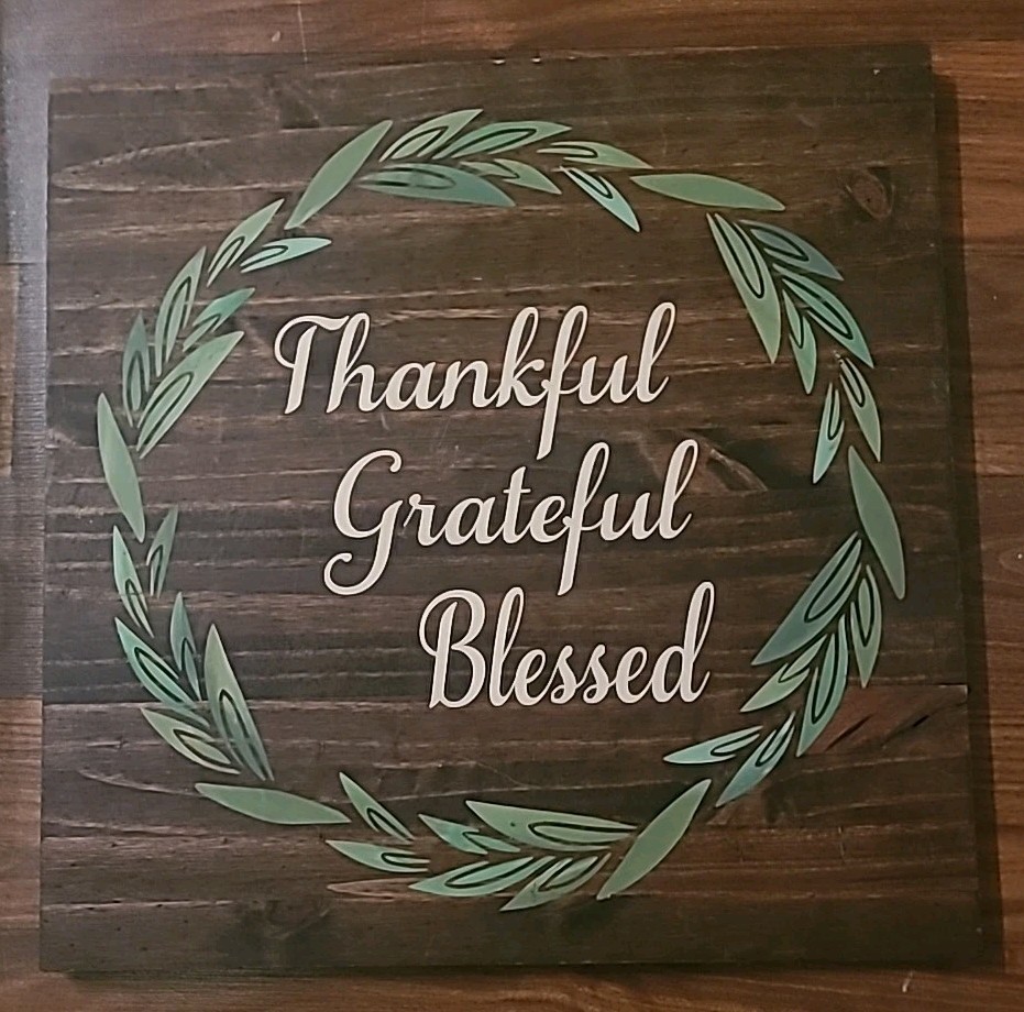 Thankful Grateful Blessed Solid Wooden Sign Farmhouse Rustic Home Decor 16″×16″