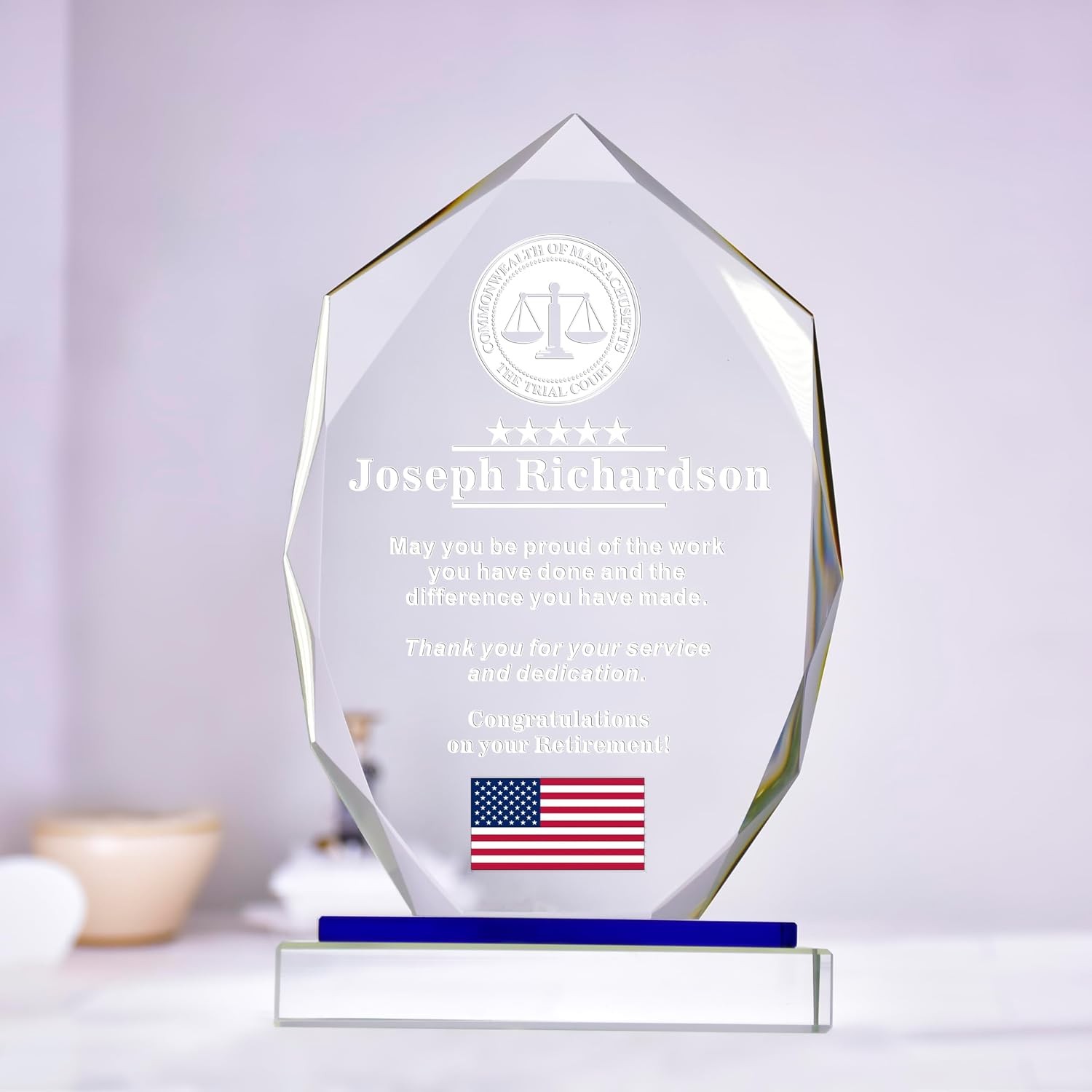 Personalized 9” Glass Plaque Engraved W/ Names Appreciation Messages & Company