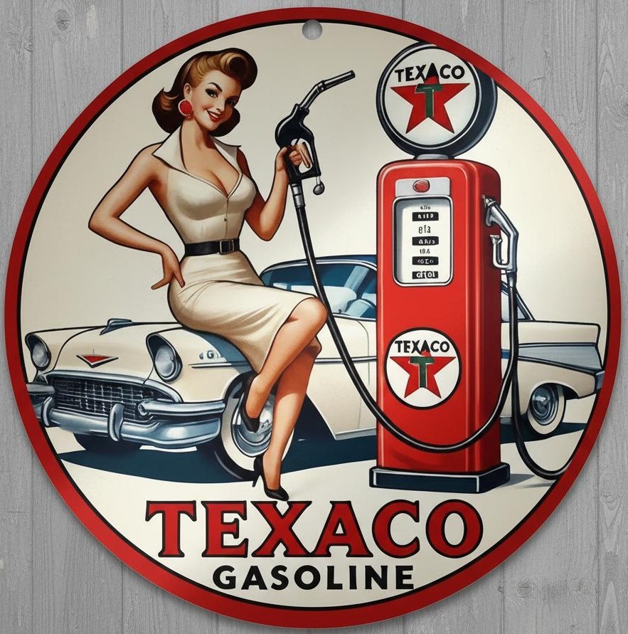 Texaco Gasoline 8″ Diameter Novelty Metal Sign Made In USA New!
