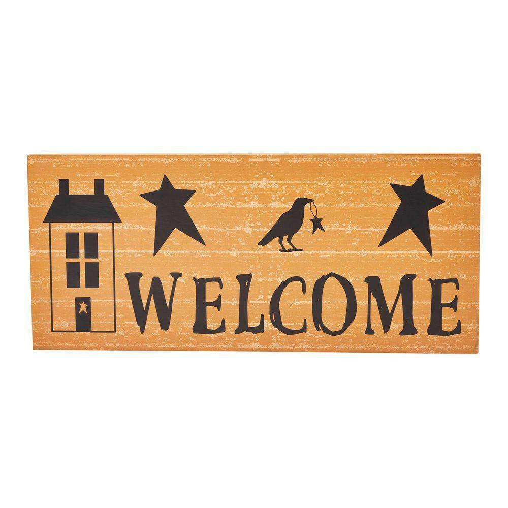 Prim Stars 7 In. X 16 In. Raven Saltbox House Mustard Base Welcome MDF Wall Art