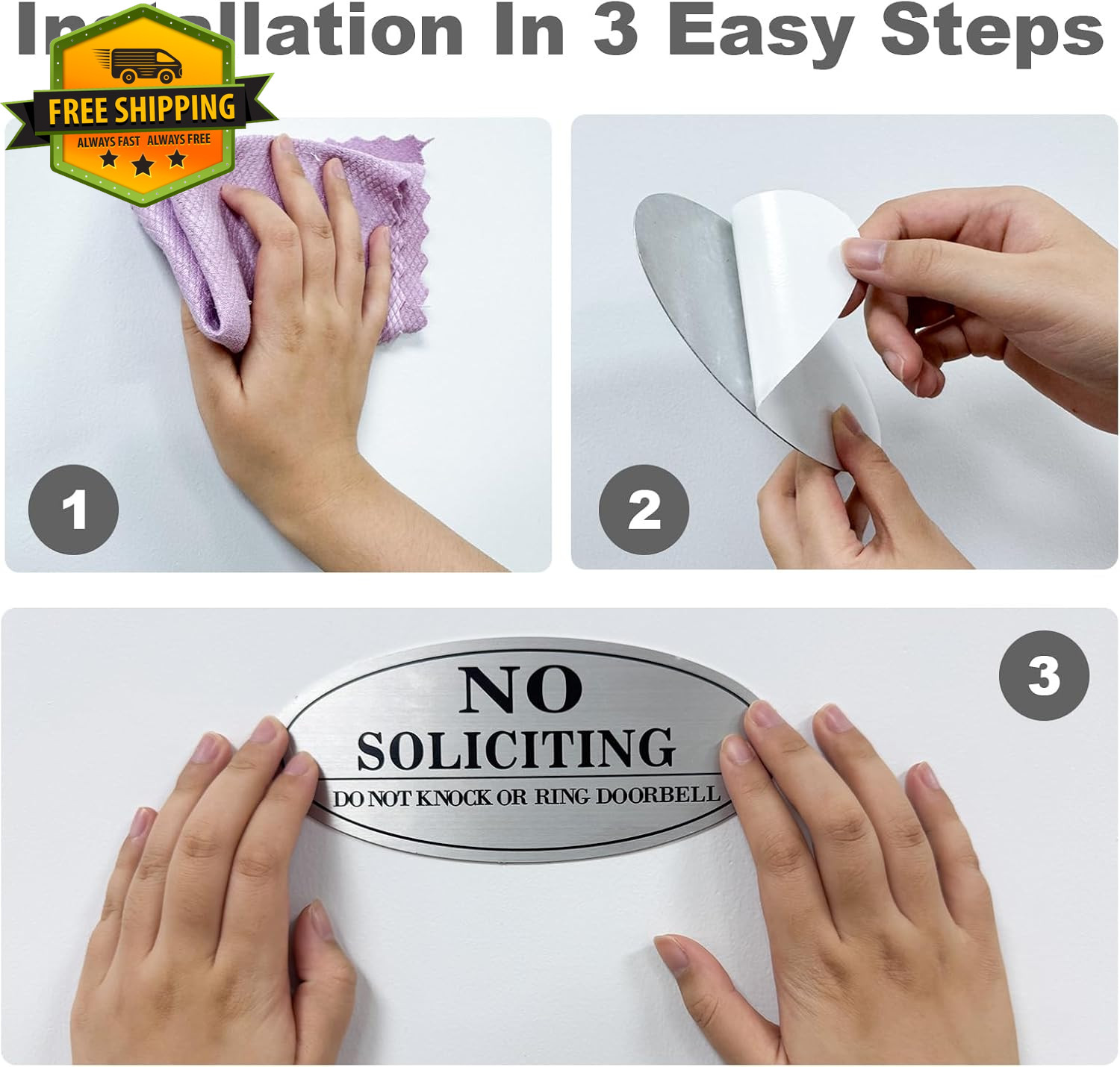 2 Pack No Soliciting Signs Metal Front Door Sticker Do Not Knock Ring Bell Sign