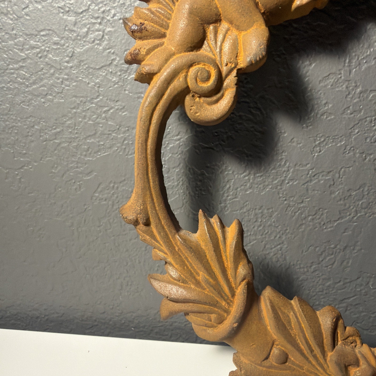 Vintage Victorian Style Rustic Cast Iron Cherub Angel Wreath Wall Plaque Decor