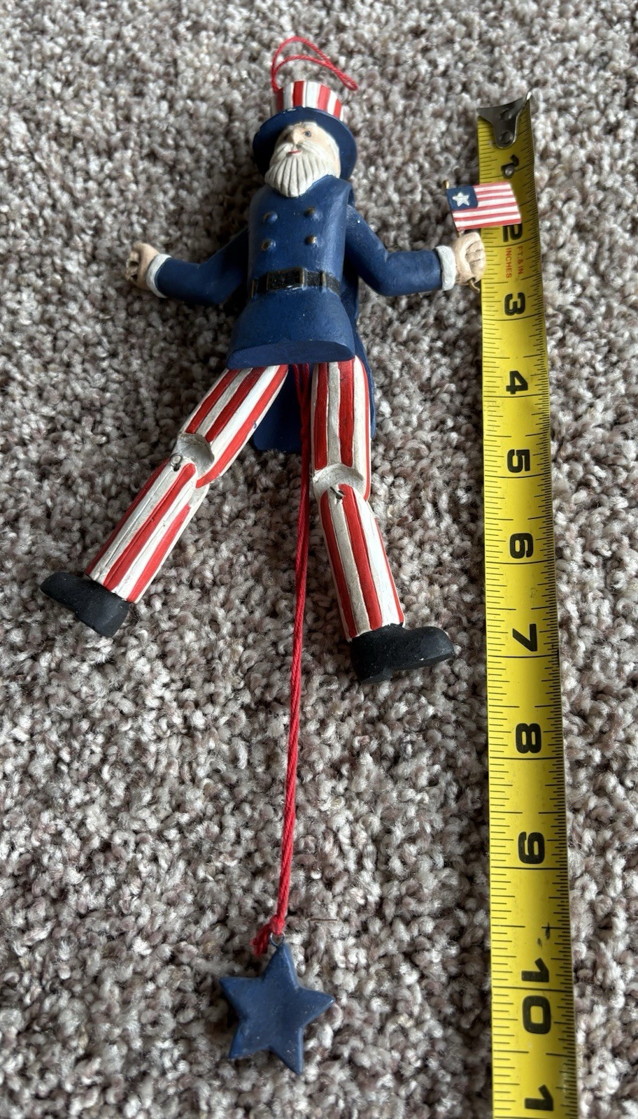 Vintage Uncle Sam Flag Stars & Stripes Door Hanger Pull String Rustic Americana