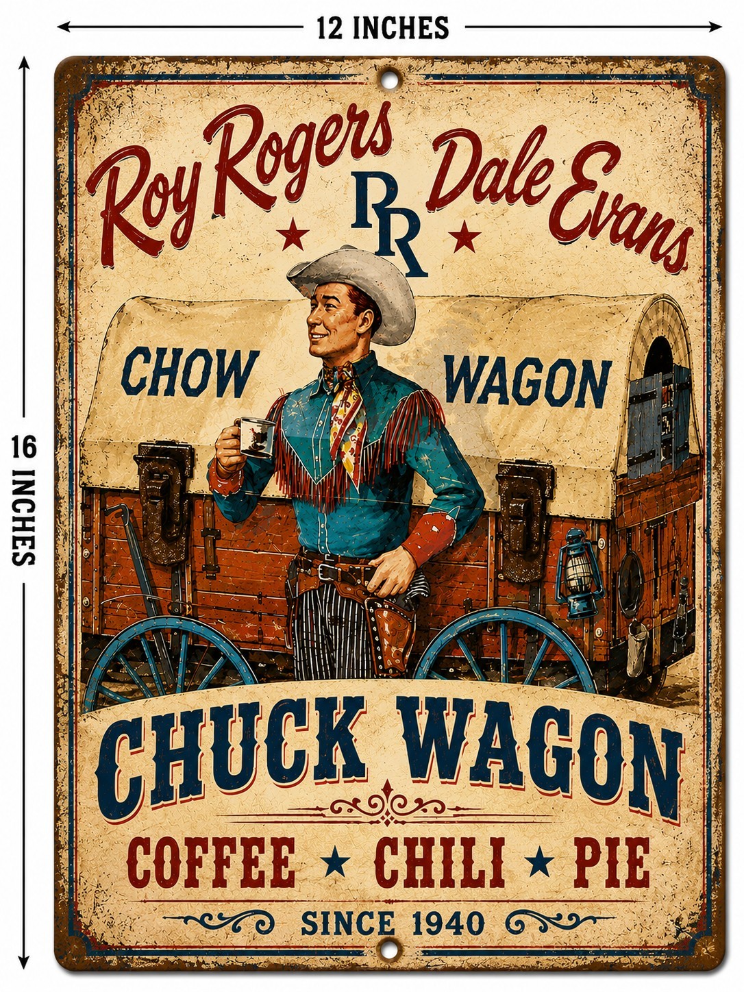 Roy Rogers Dale Evans Chuck Wagon Western Cowboy Coffee Metal Sign 8×12