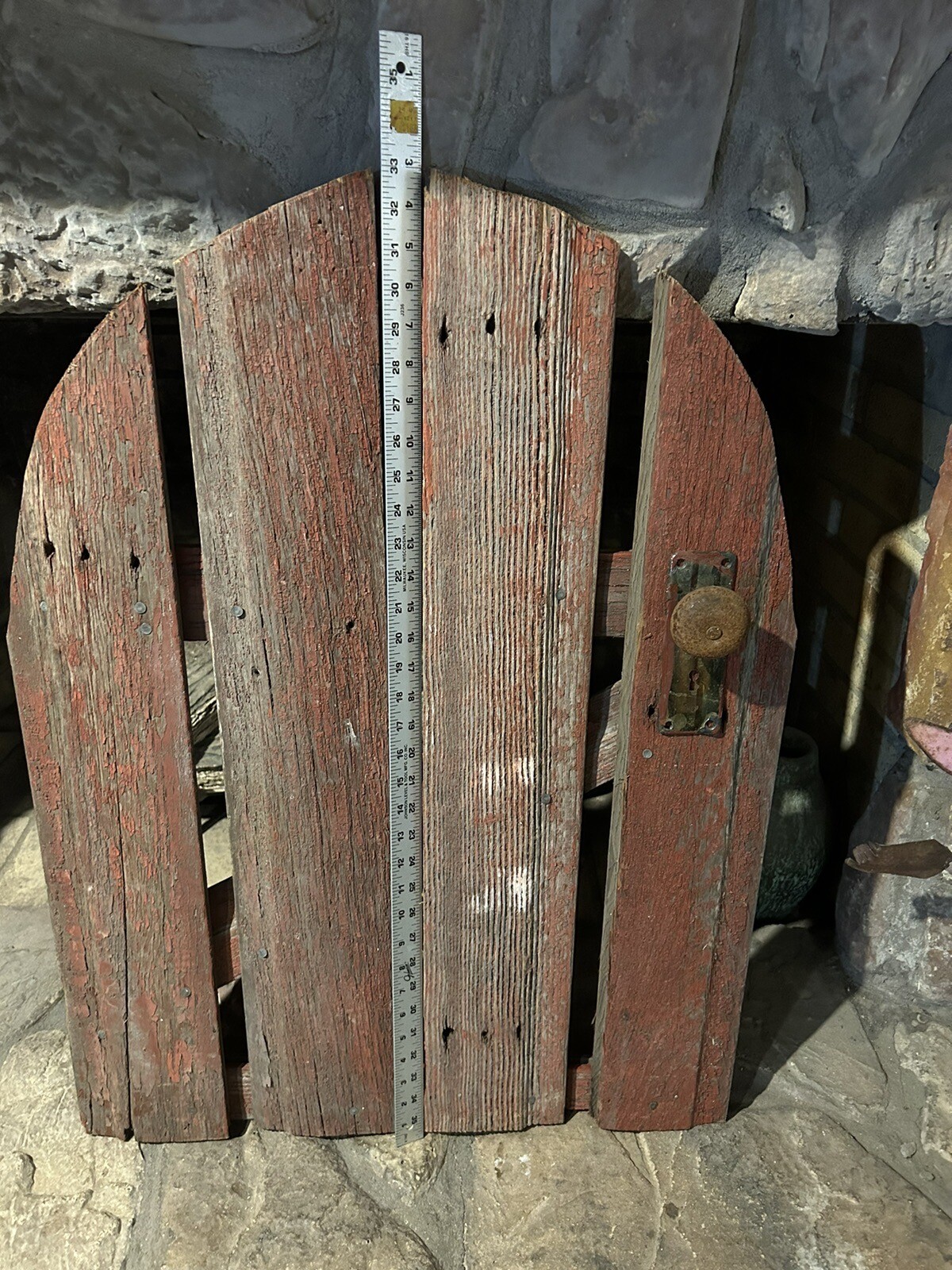 Primitive Wooden Garden Gate Rustic Red Great Mantel Decor Rusty Hardware