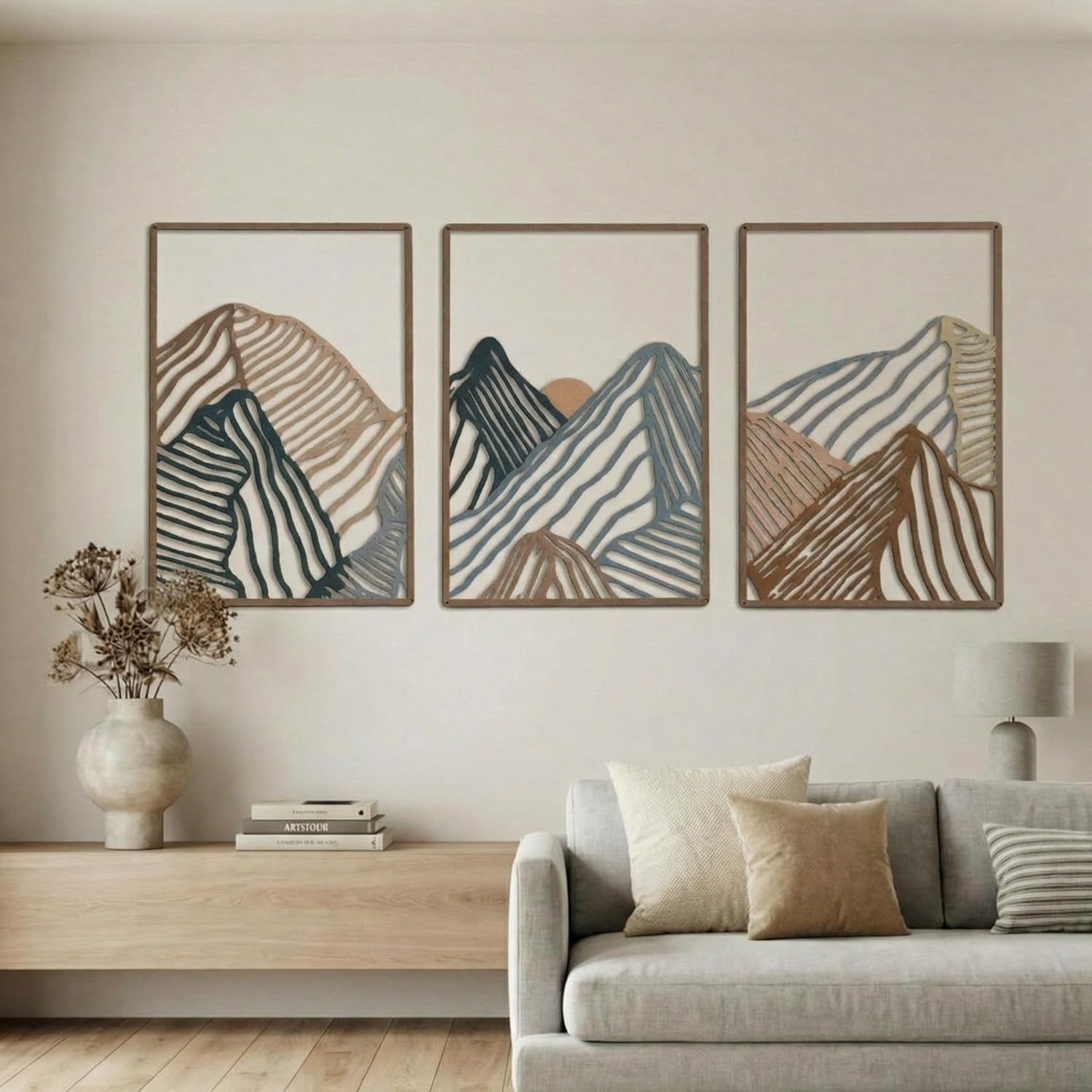 Peryiter 3 Pcs Metal Wall Art Decor Landscape Mountain Wall Hanging Decor for Li