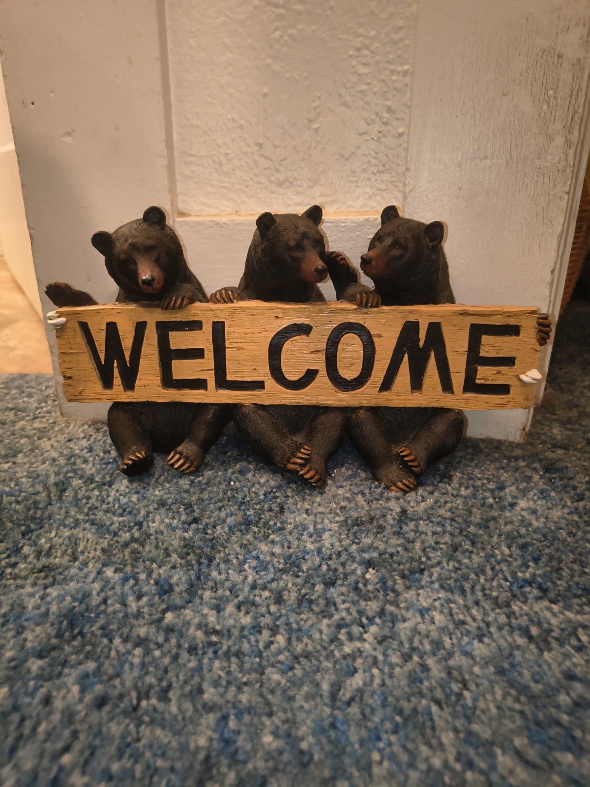 Black Bears Faux Wood Welcome Sign Hanging/Sitting Home Decor Display Wildlife