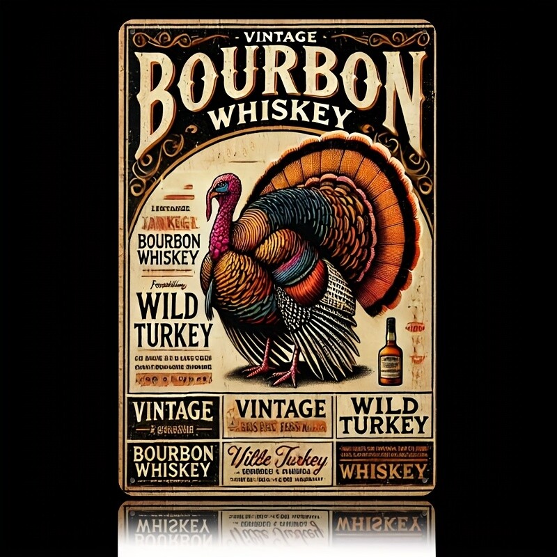8×12 Inch Vintage Wild Turkey Bourbon Whiskey Tin Metal Signs – Retro Iron Wall