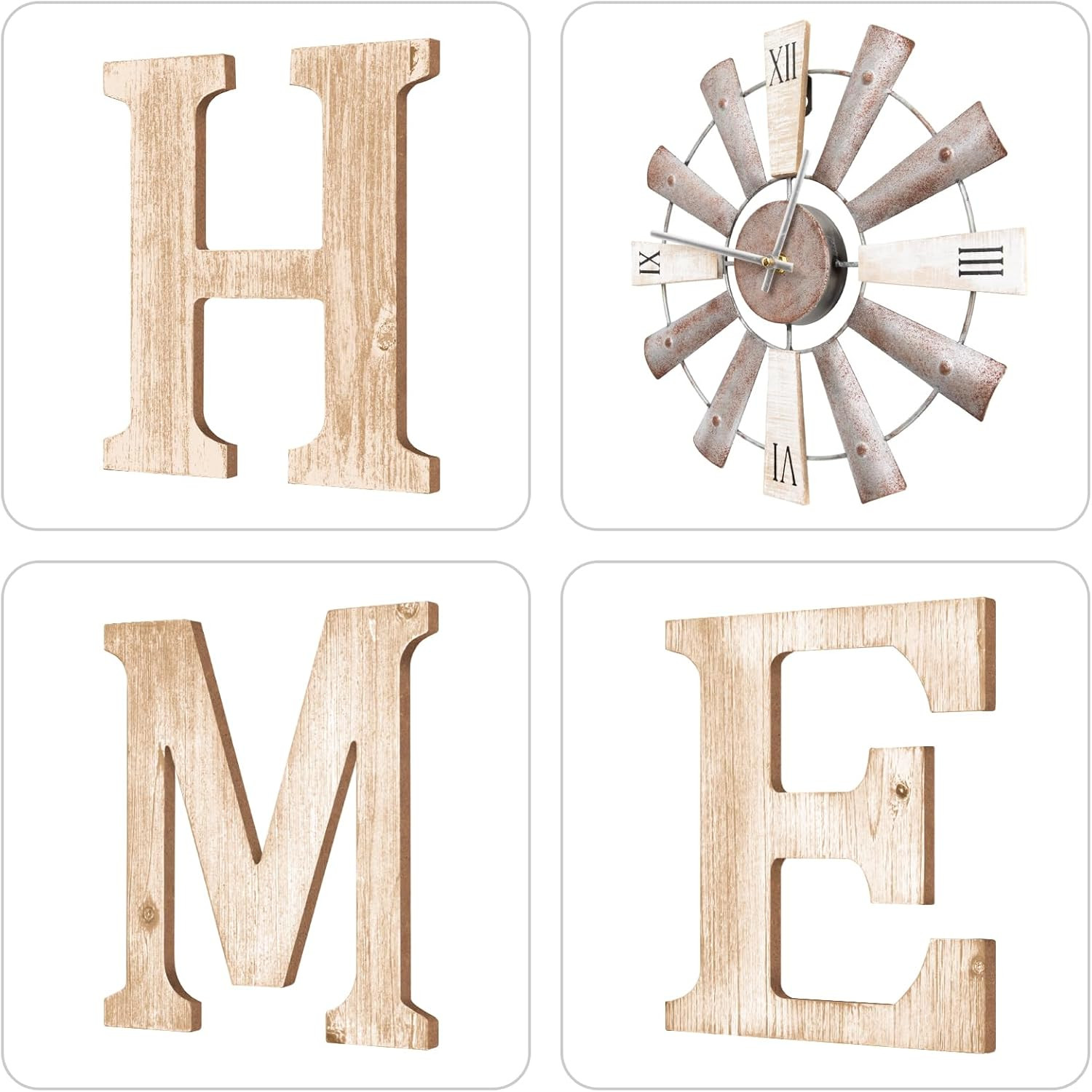 Farmhouse Home Signs with Windmill Clock Wall Decor Rustic Home Letters Wall Art