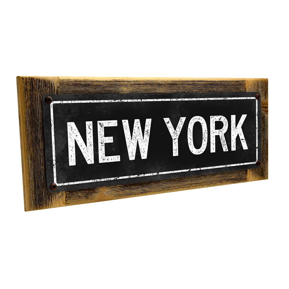 Black New York Metal Sign; Wall Decor for Mancave, Den, and Game Room