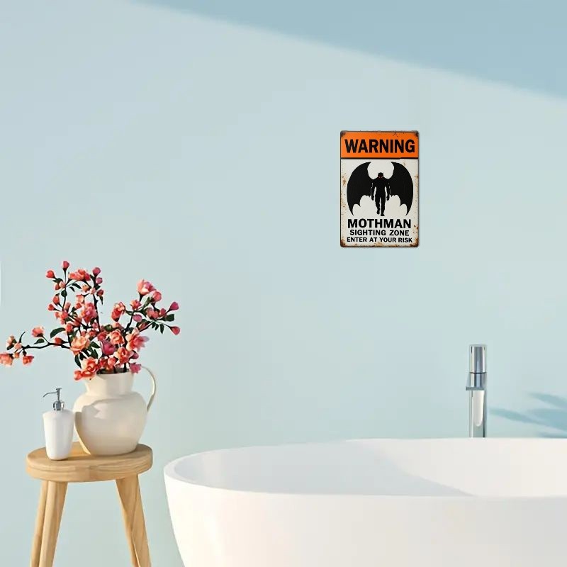 Aluminum Vintage Mothman Warning Metal Tin Sign Wall Art 8×12