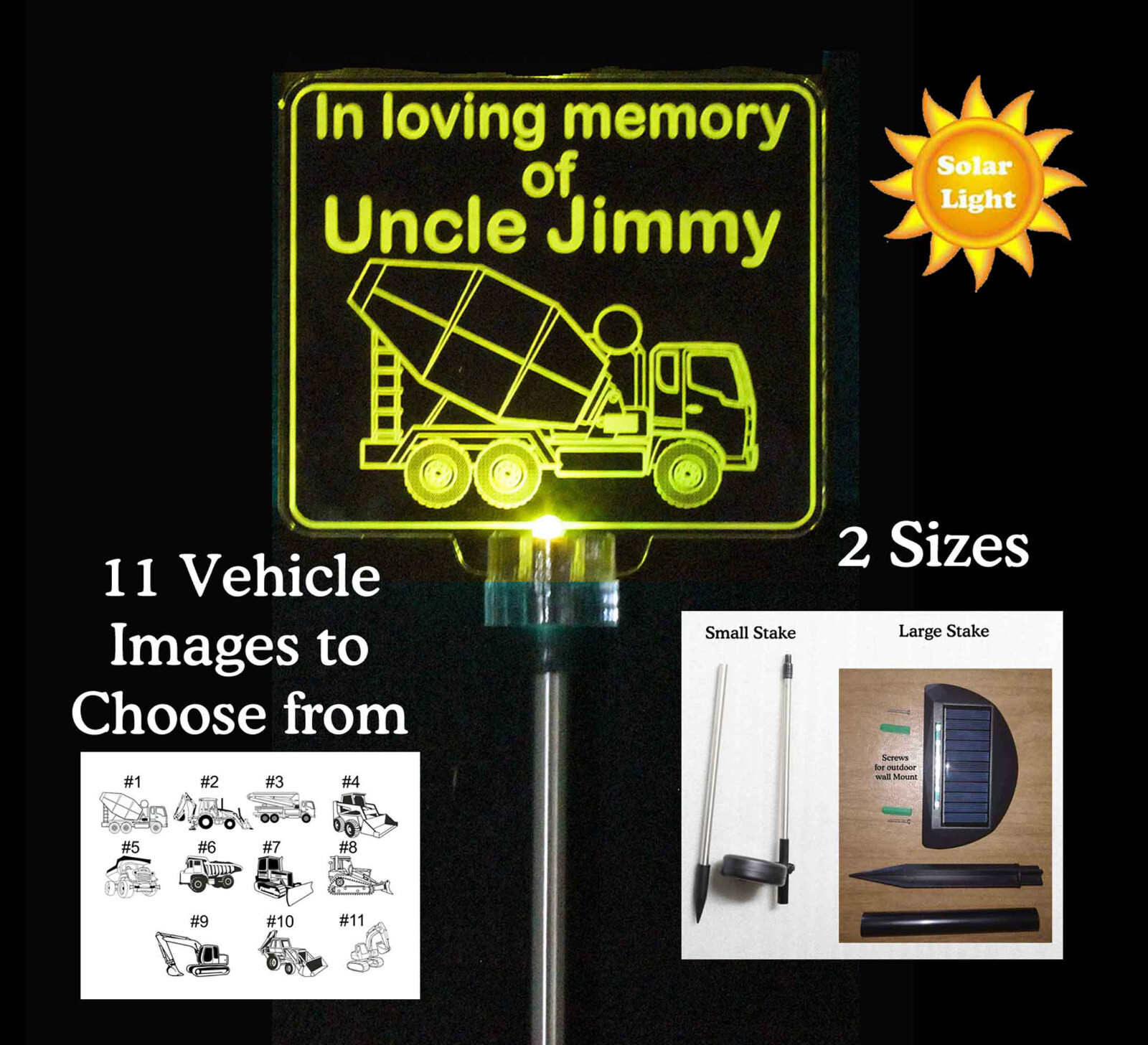 Personalized Bulldozer Solar Lights grave marker, Memorial Plaque, Cemetary
