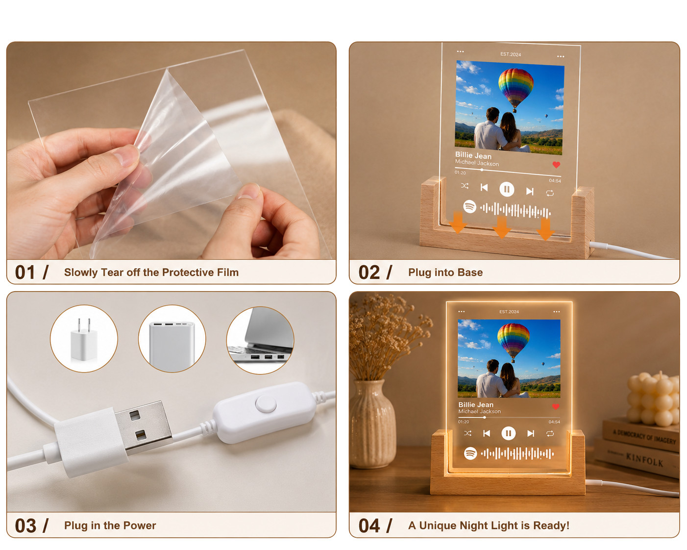 Personalized Spotify Song Plaque Custom Photo LED Night Light Music Gift