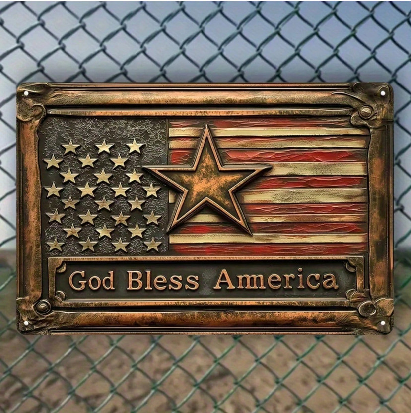 God Bless America Metal Sign American Flag Patriotic Wall Decor 8×12 Plaque