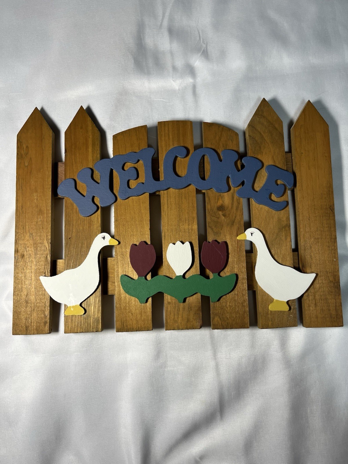 Vintage Wooden Welcome Sign Country Goose Wall Decor Rustic Farmhouse 13×9