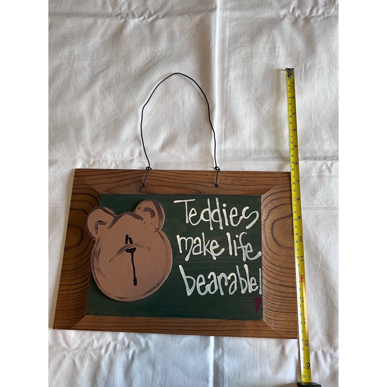 Vintage Rustic Wood Teddy Bear Wall Sign Teddies Make Life Bearable Decor 12×8.5