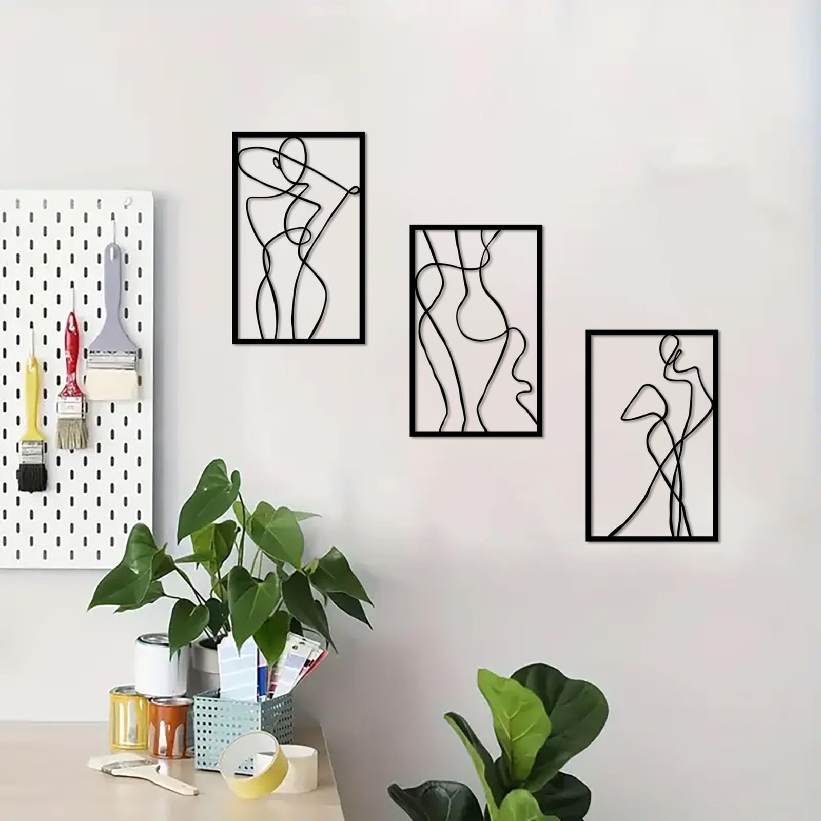 3 PCS Black Metal Wall Art Woman Abstract Female Hanging Decor 15.7×9.8