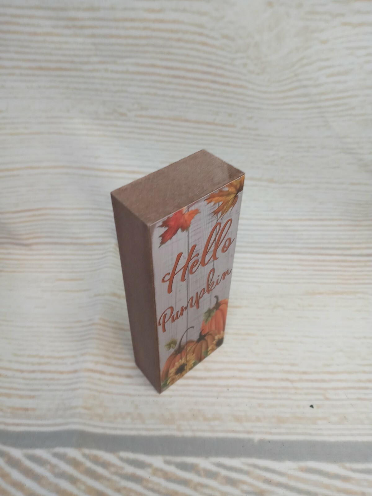 New! “HELLO PUMPKIN” Fall Wood Block Sign Farmhouse Tier Tray Autumn Halloween ~