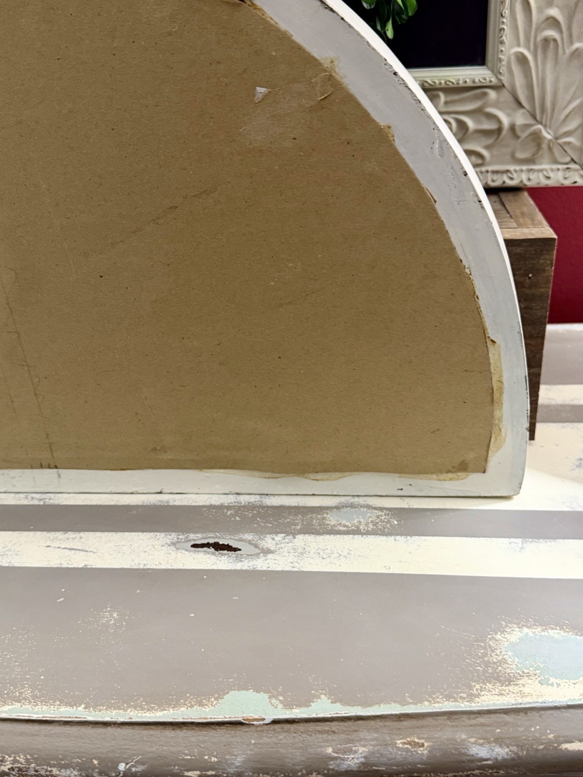 VTG Inspired Whitewashed Halfmoon/Mirrored Decorative Architectural Wall Plaque