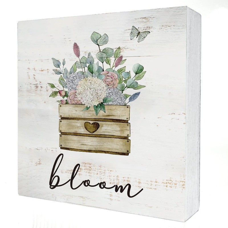 Watercolor Bloom Flower Crate Wooden Box Sign Rustic Spring Home Decoration Gift