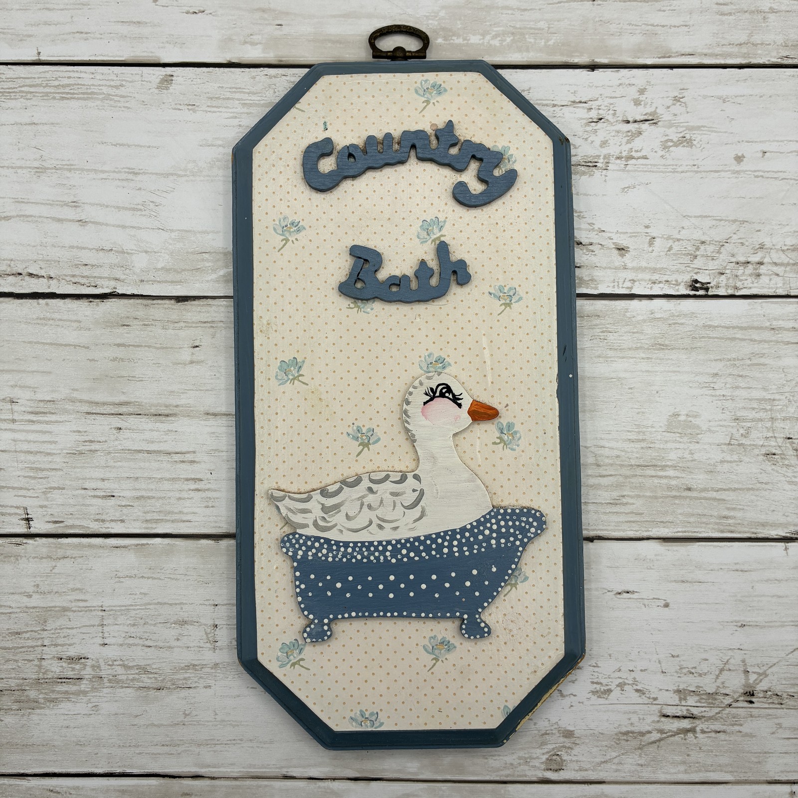 Vintage Style Country Bath Wall Plaque Decor Goose in Bathtub Handmade Wood Sign