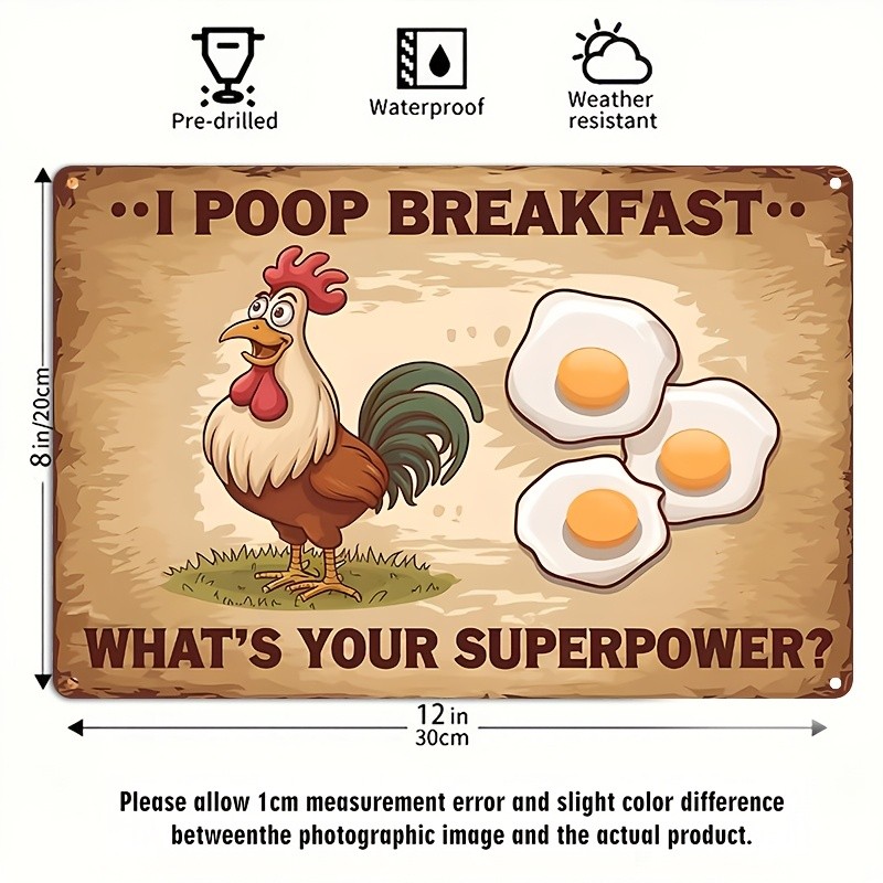Vintage Cartoon I Poop Breakfast Rooster Metal Sign Funny Home Wall Decoration