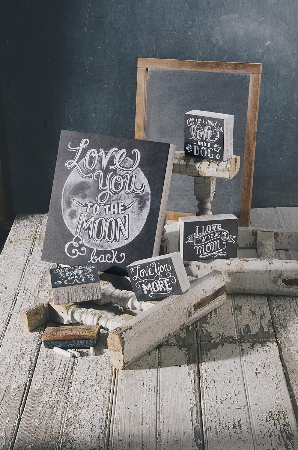 Love You More Chalk Box Sign 5×3.5 in Wooden Decor for Home or Wall
