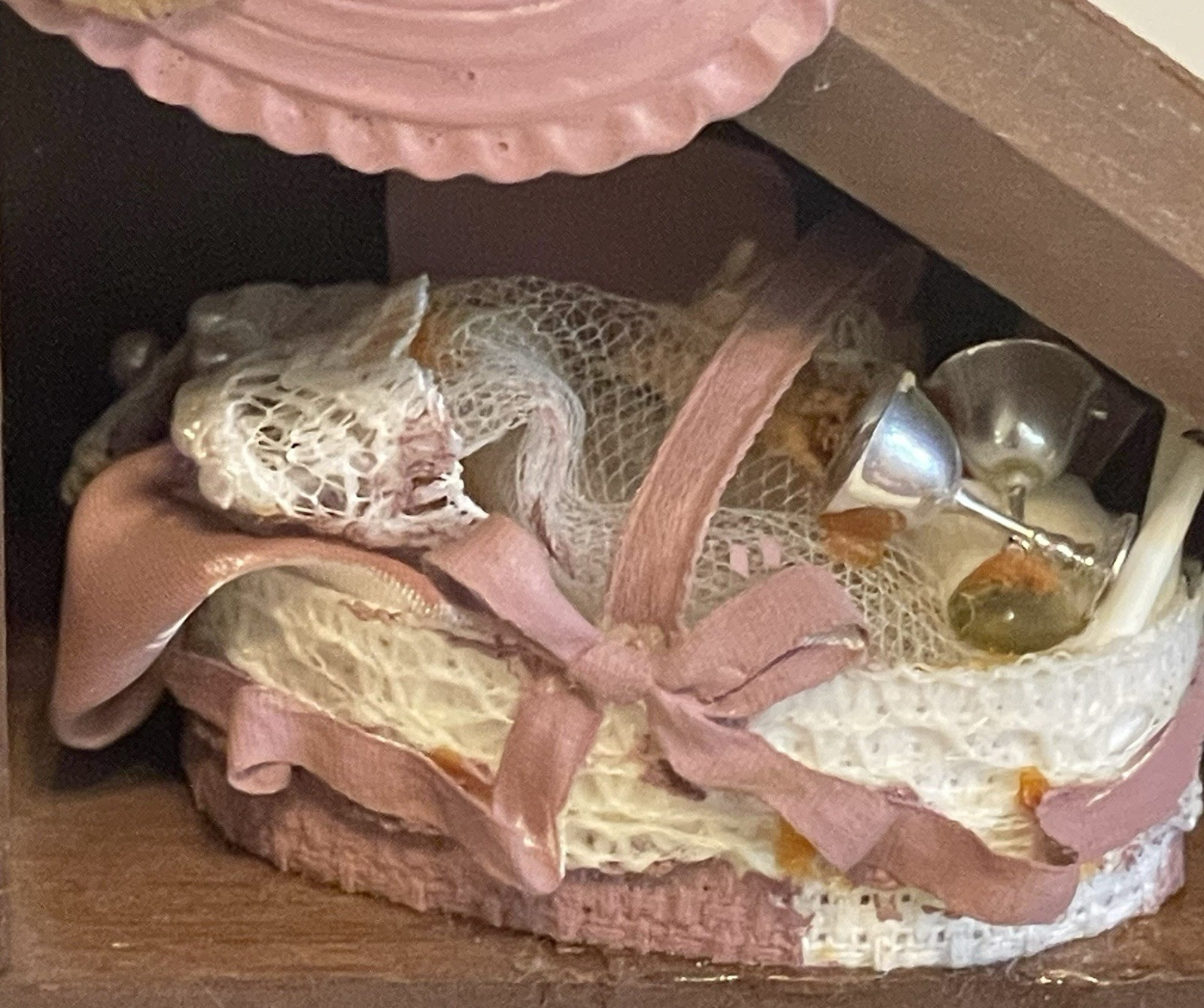 Vintage Rustic Miniature Bathroom Shadow Box Wall Decor Pink Wall Hanging