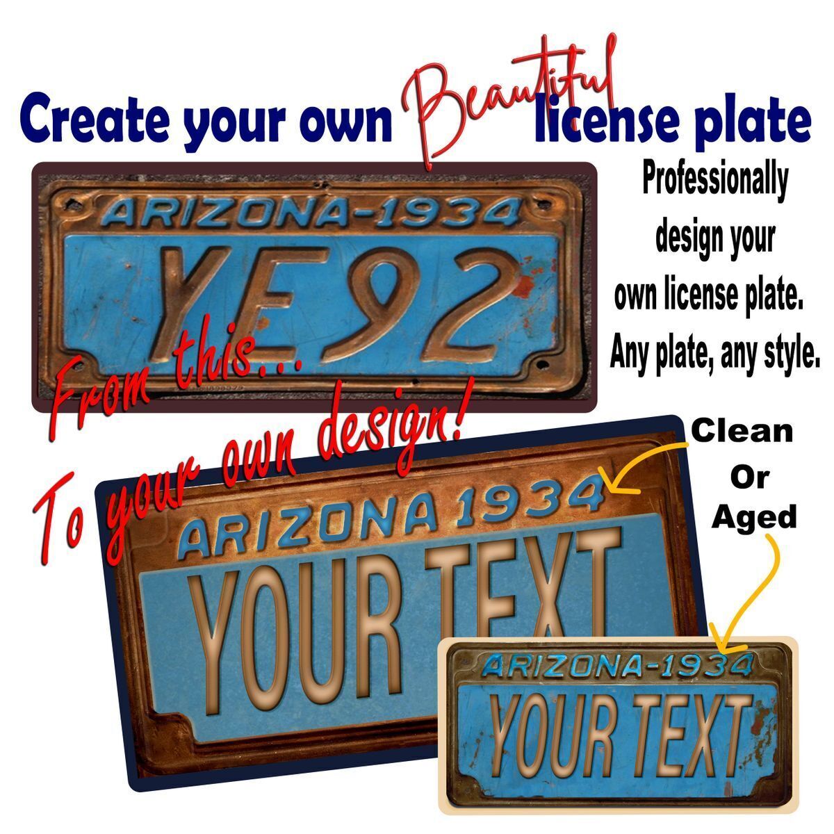 1934 Arizona Professional Custom License Plate Any State Rare Rusted Vintage