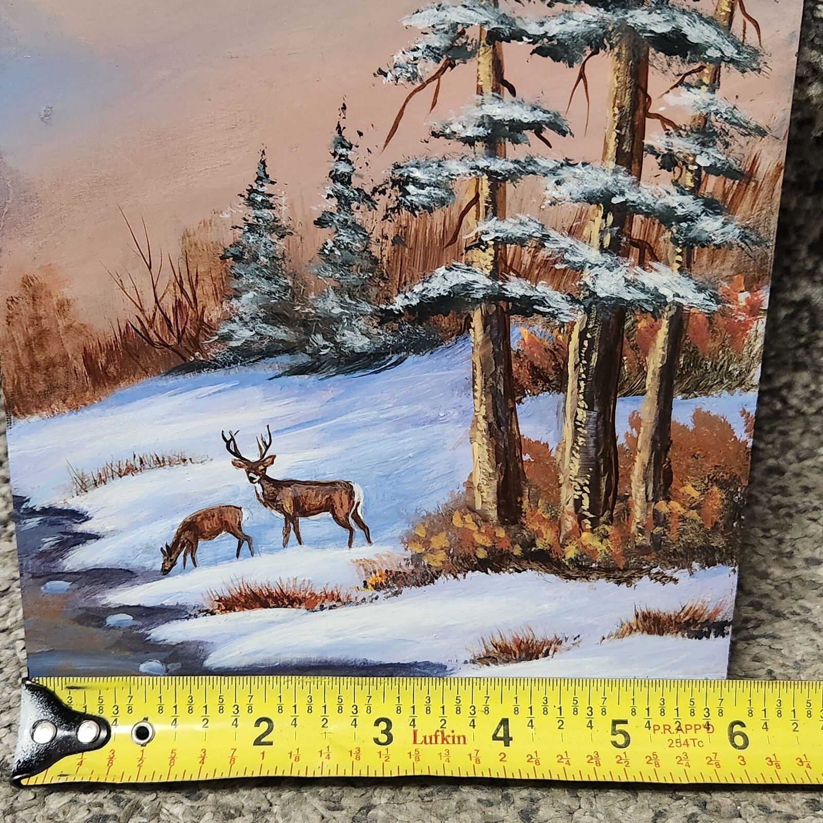 Hand Painted Signed Alice Anderson Wall Plaque Wildlife Deer In Woods 9-7/8 X 6″