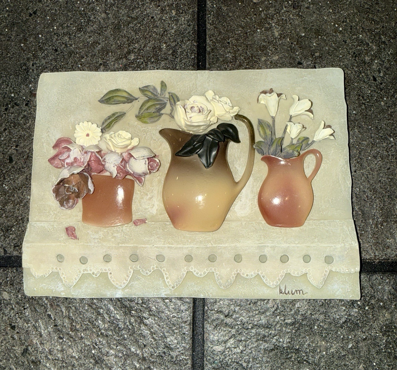 Vintage Pair Of Cheri Blum 3D Resin French Style Floral Wall Tiles Decor Set 2