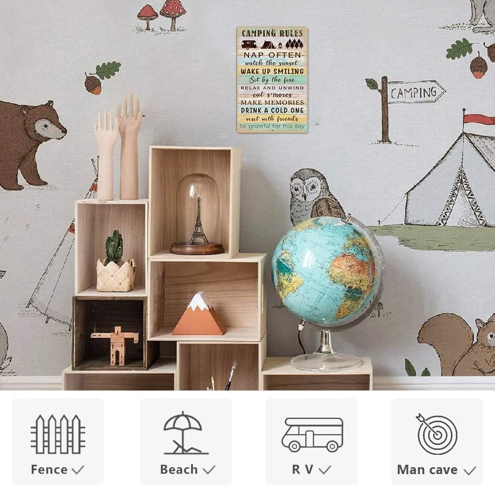 Putuo Decor Camping Rules ,Rustic Camper Room Decor for Outdoors,Tin Metal Signs