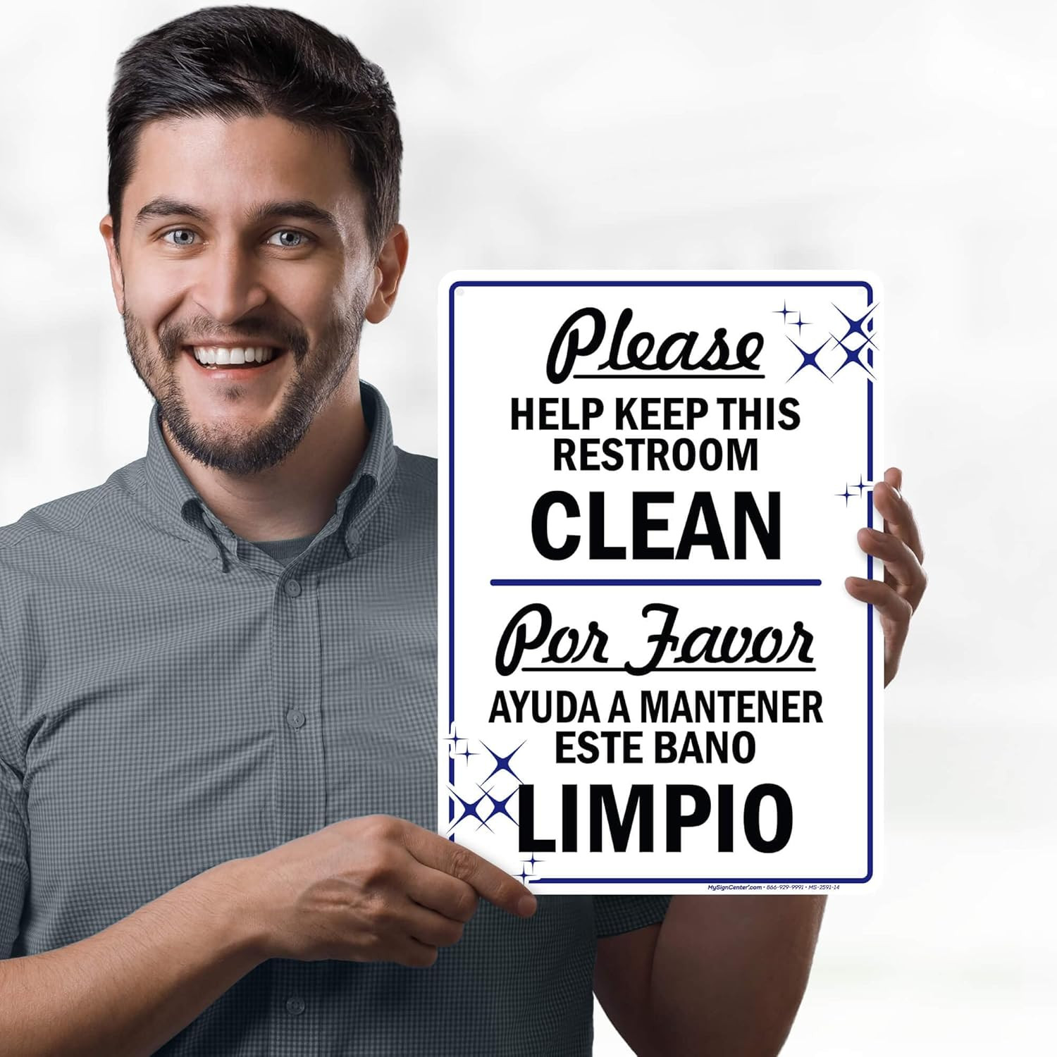 Please Help Keep This Restroom Clean Sign, Bilingual English and Spanish, 10X14