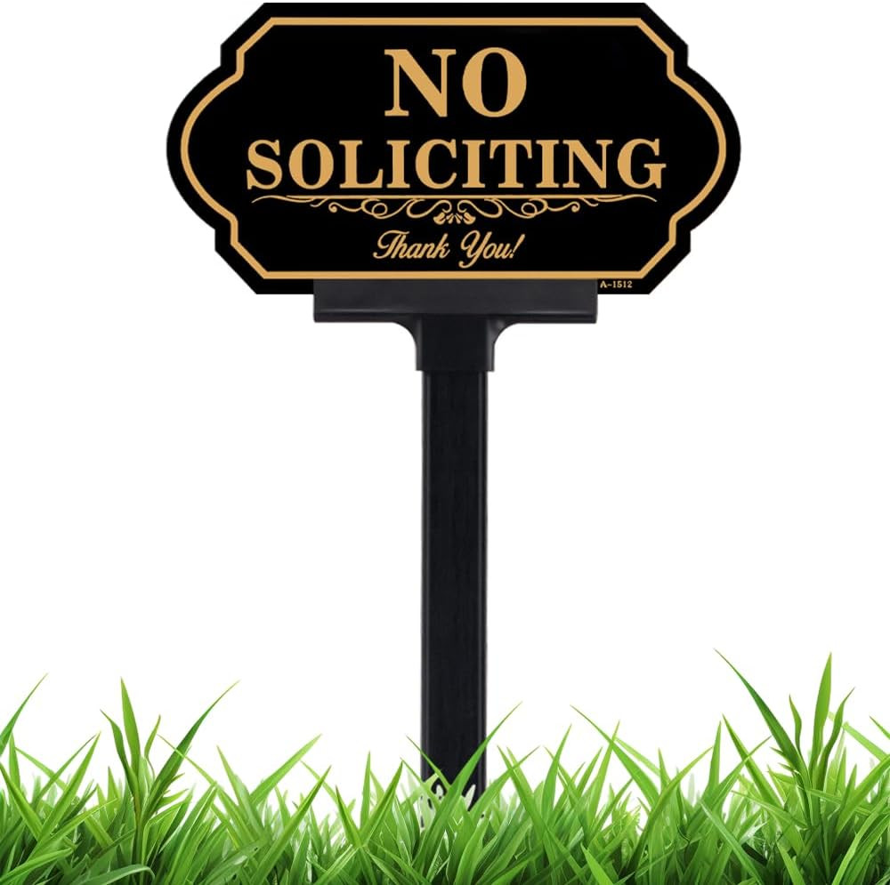 No Soliciting Sign for with Stake – 50-Mil Thick Aluminum – 5X10 Inch/37 Inch H