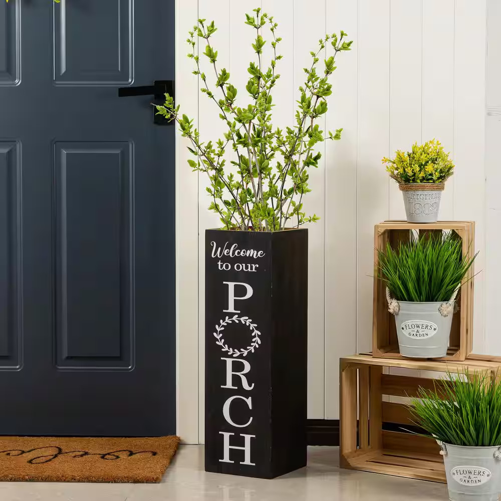 24 In. H Double Sided Solid Wood Black Boxed “WELCOME PORCH” Porch Sign
