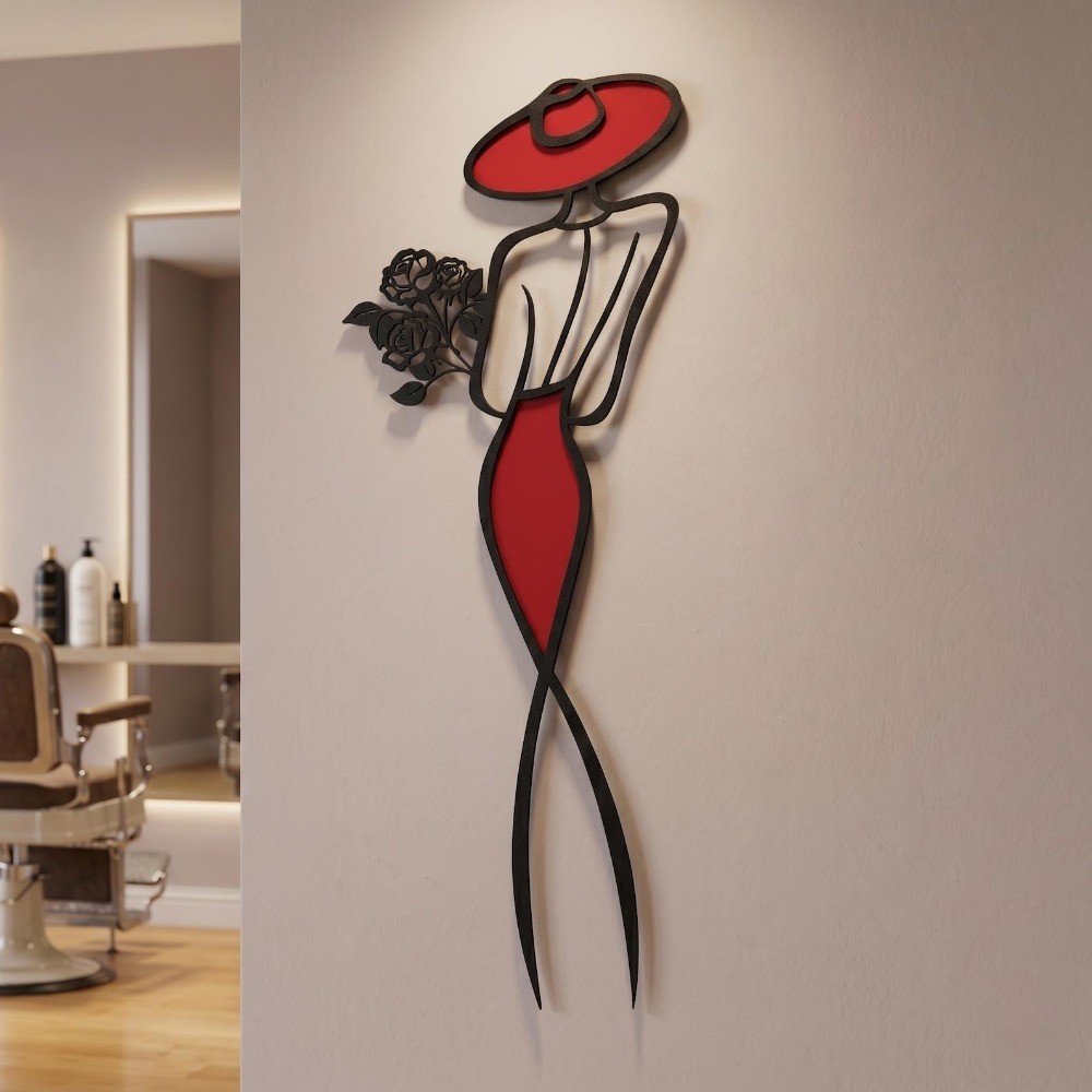 Elegant Female with Roses Metal Wall Art Woman Home Decor Lady Steel Sign