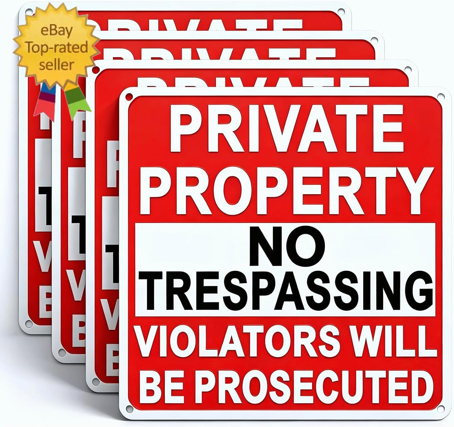 4 Pack Large No Trespassing Signs Private Property 9.5 Inch X 9.5 Inch Private P