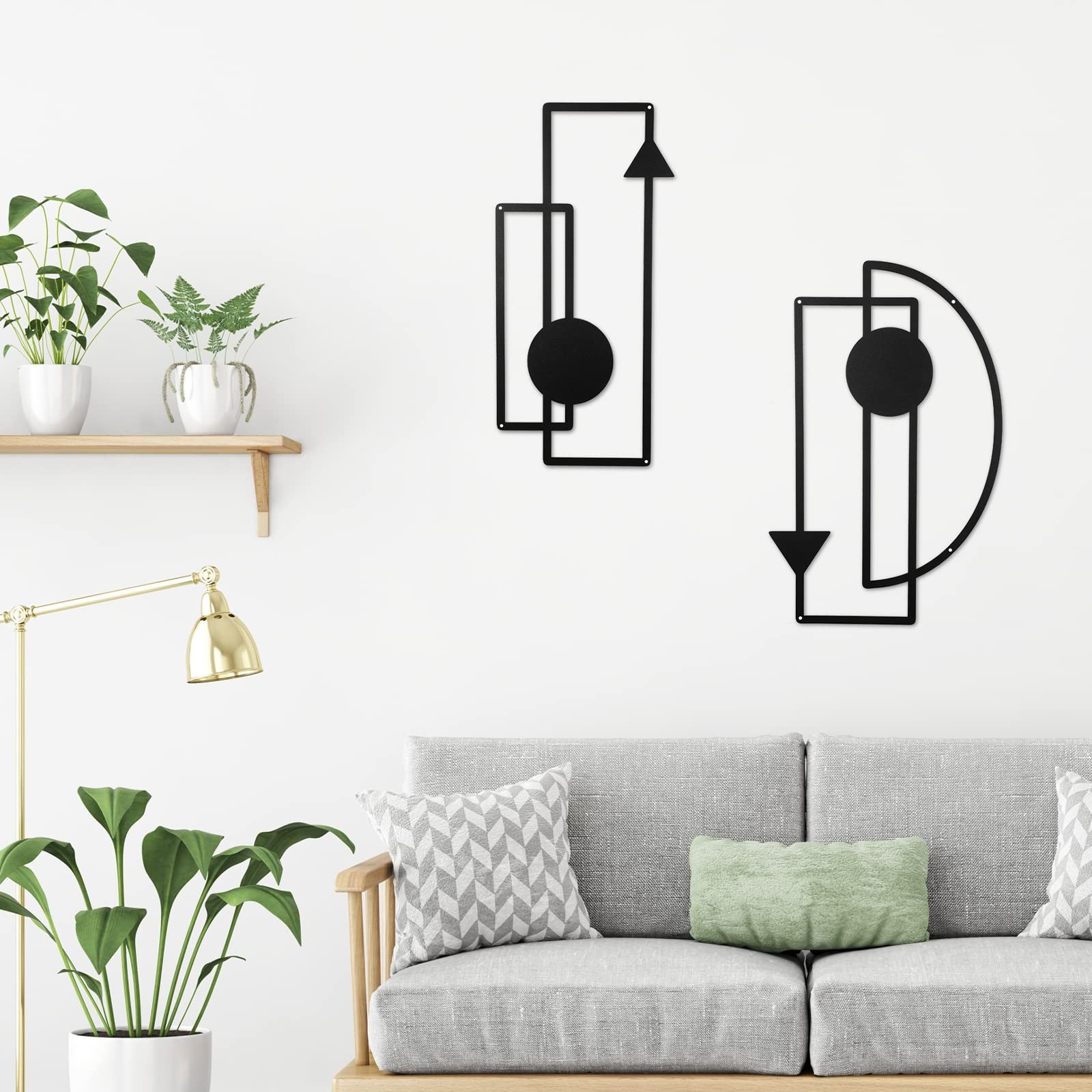Riyiper 2 Pcs Metal Wall Art Minimalist Abstract Vertical Geometric Metal Wal…