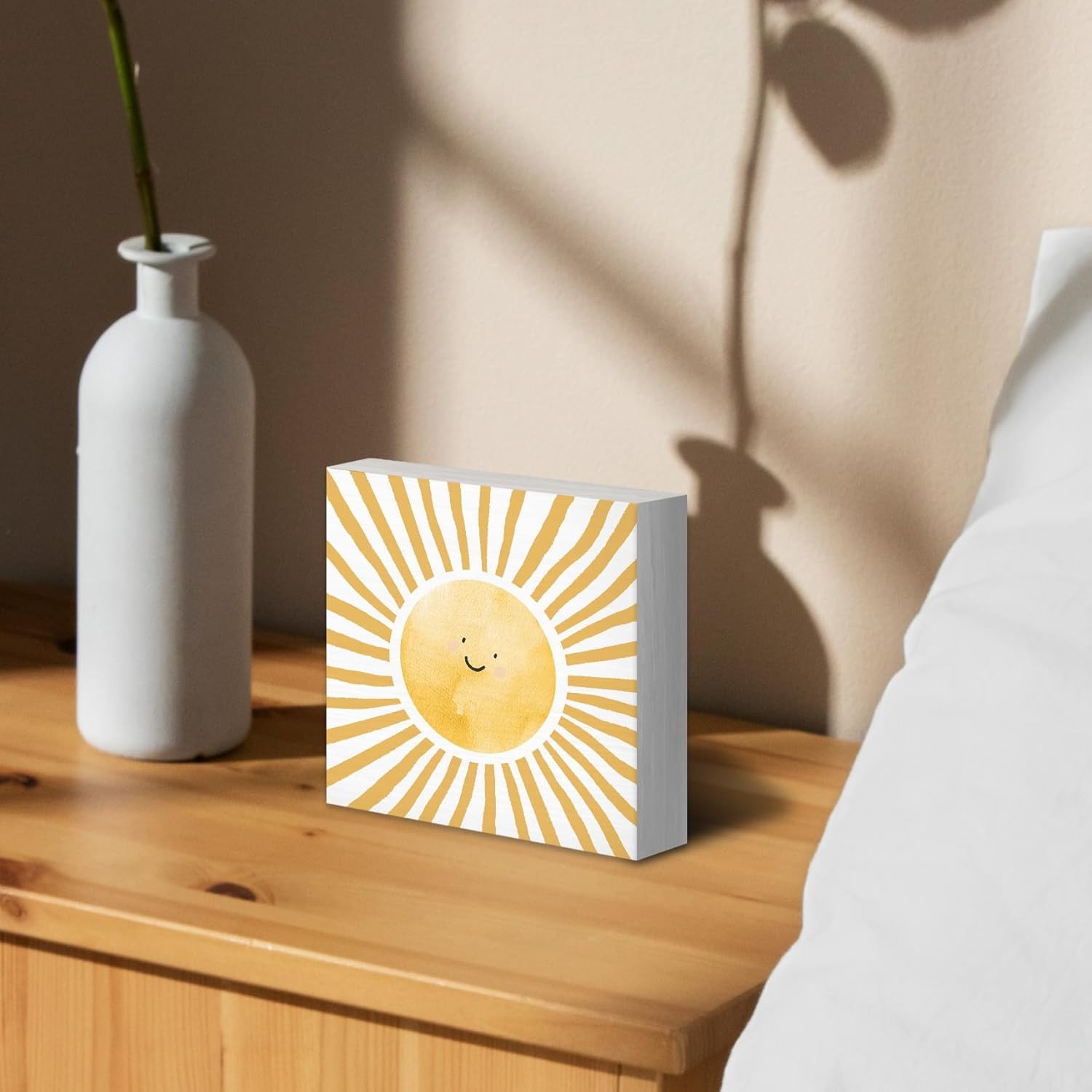 Inspirational Sun Sunshine Wood Box Sign Desk Decor 5X5, Pop Smiles Rustic