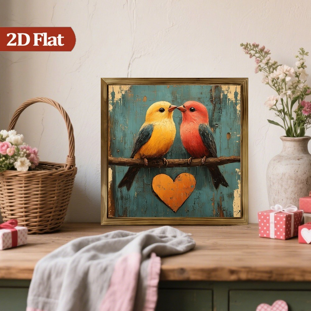 Vintage Love Birds with Hearts Wooden Sign Rustic Farmhouse Bedroom Cafe Decor