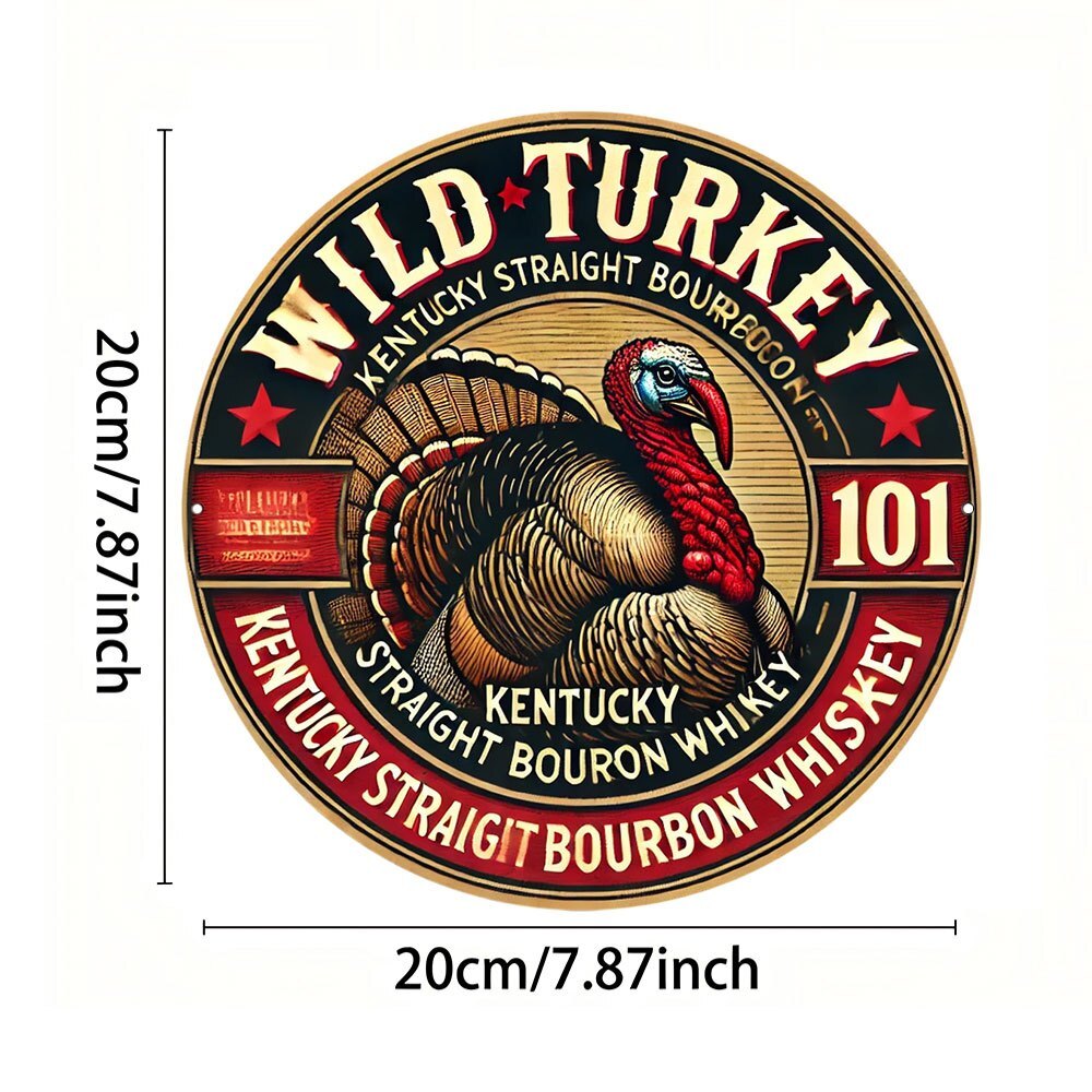 Wild Turkey Kentucky Straight Bourbon Tin Metal Signs, 8-Inch Durable Aluminum R