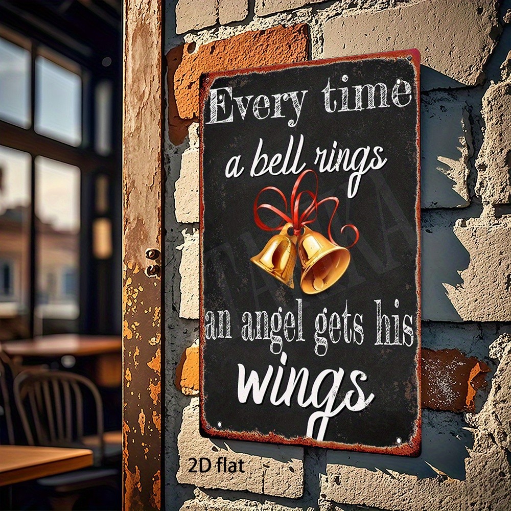 2D Flat, 1pc, Metal Sign, Tin Painting: Bell Angel Wings Decorative Plaque.