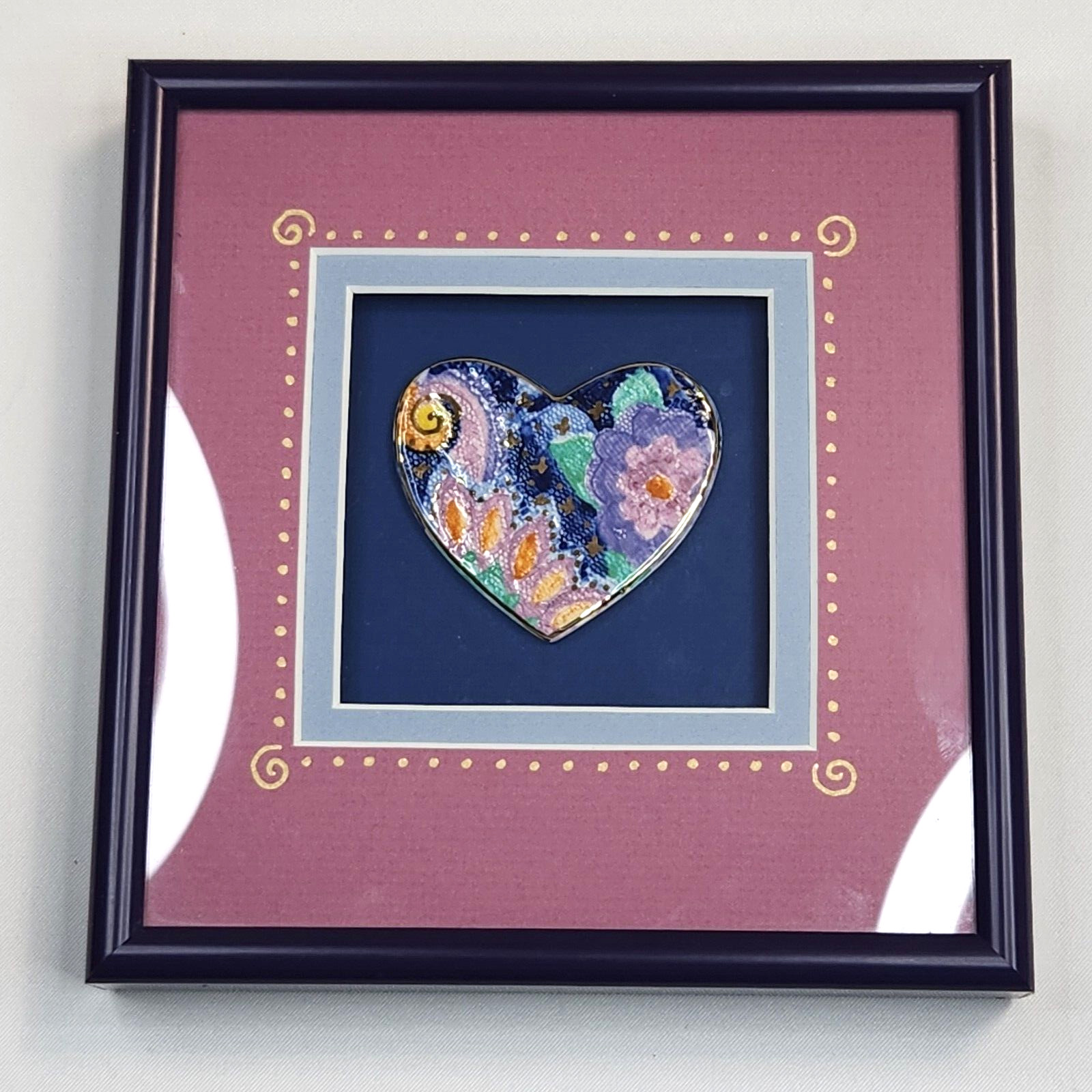 Kindred Heart Handmade Ceramic Heart in 6.5″ Square Purple Frame Made in Oregon