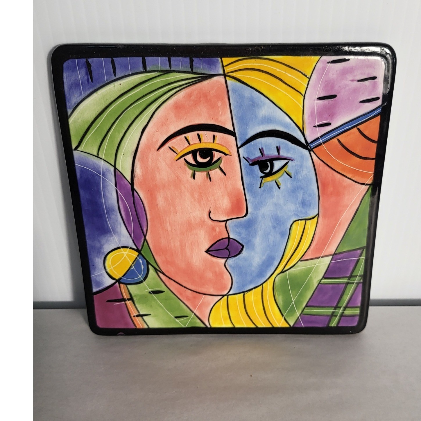 Muzeum Picasso Style Cubist Face Ceramic WallTile Plaque Art Decor Made In Chine