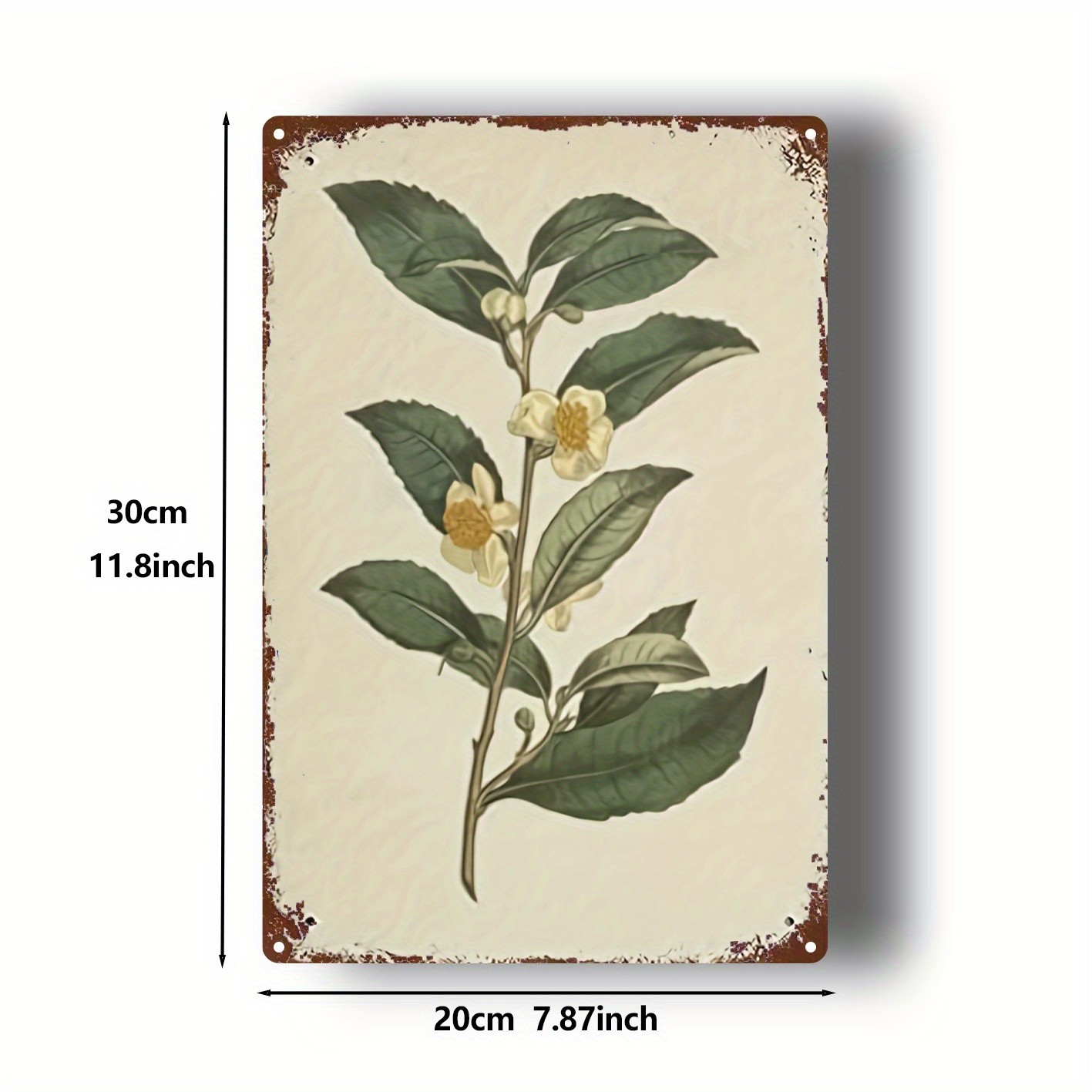 Vintage Botanical Tea Plant Metal Sign Retro Floral Wall Art Hanging Decoration