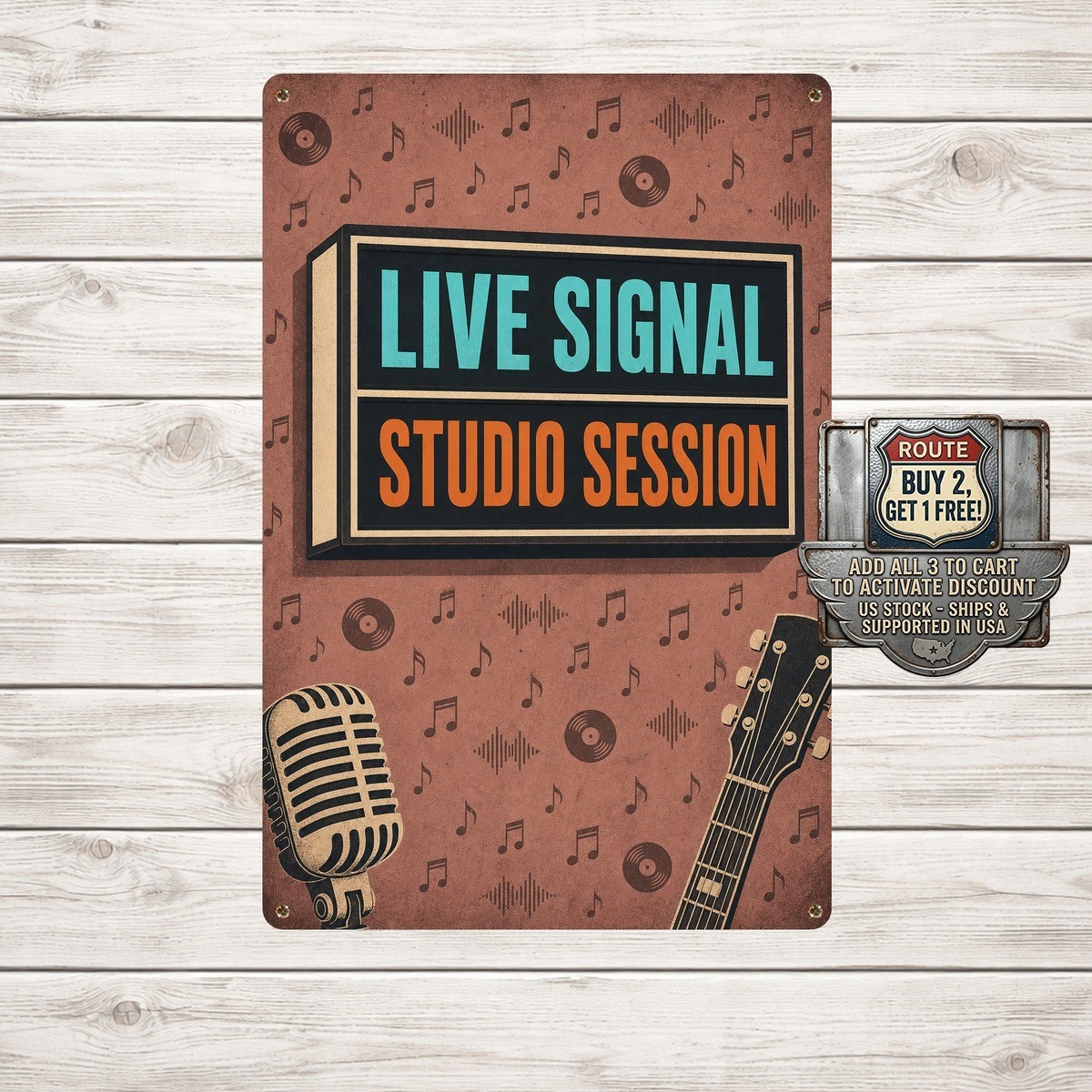 Retro Lightbox Sign Typography Recording Studio Sign Music Metal Wall Plaque