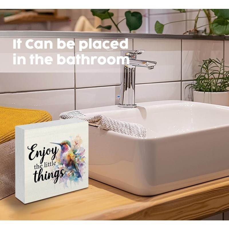 Enjoy The Little Things Wood Plaque Floral Bird Table Decor for Bedroom Present